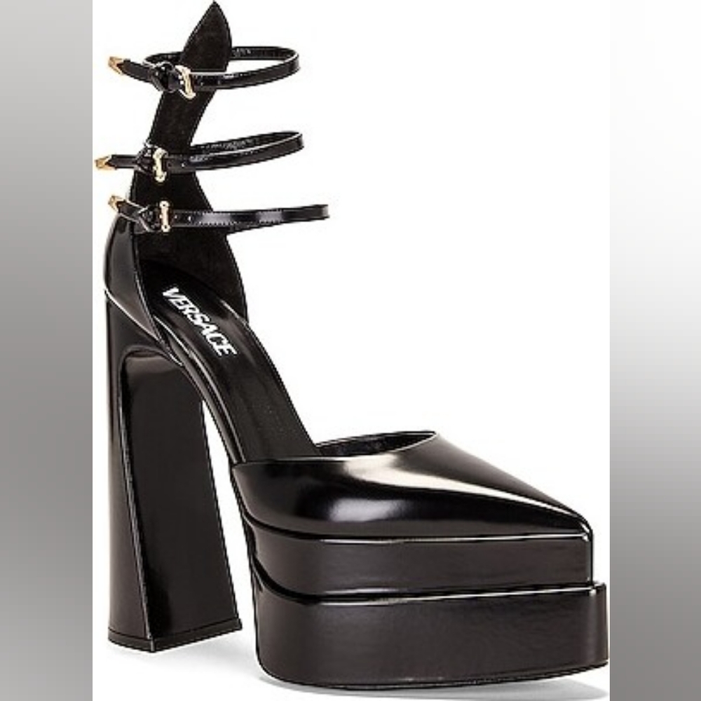 VERSACE Leather Platform Strappy Pumps